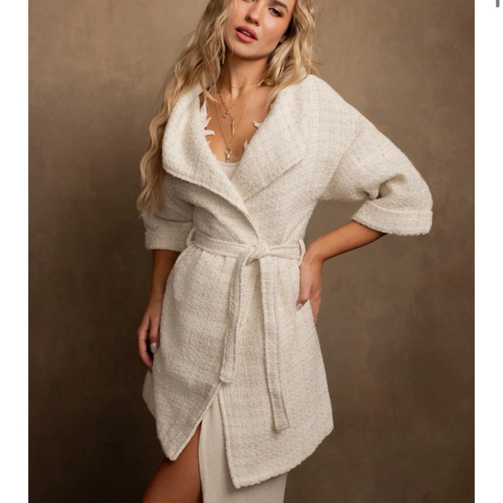 Joyfolie Cream Textured Belted Coat